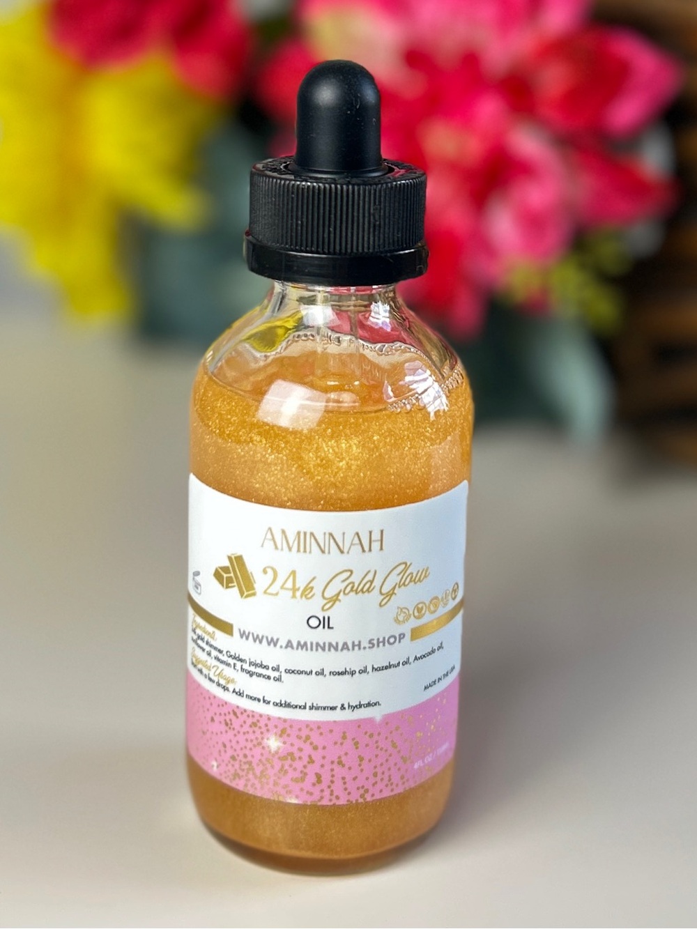 AMINNAH 24k Gold Glow Body Oil – Shimmering Gold Moisturizer